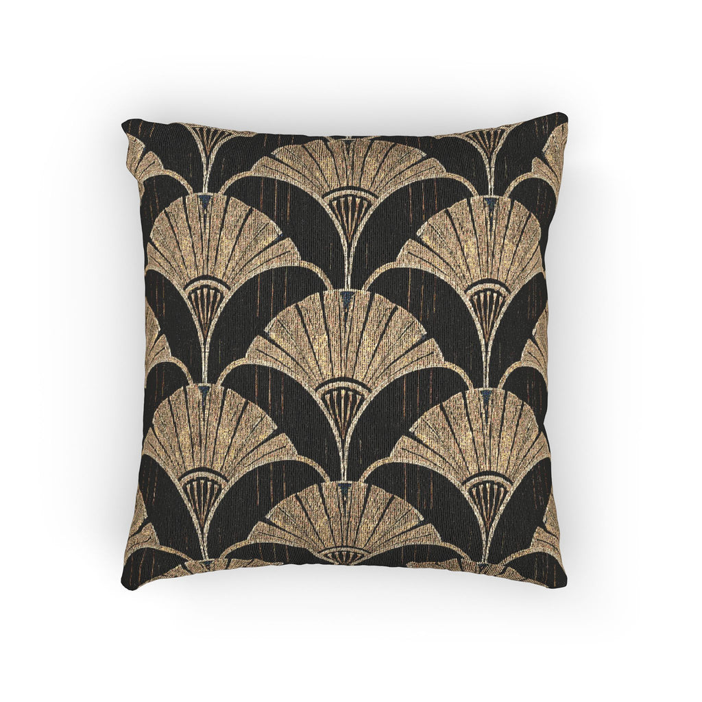 Art Deco Woven Accent Pillow — Black and Gold Fan Pattern