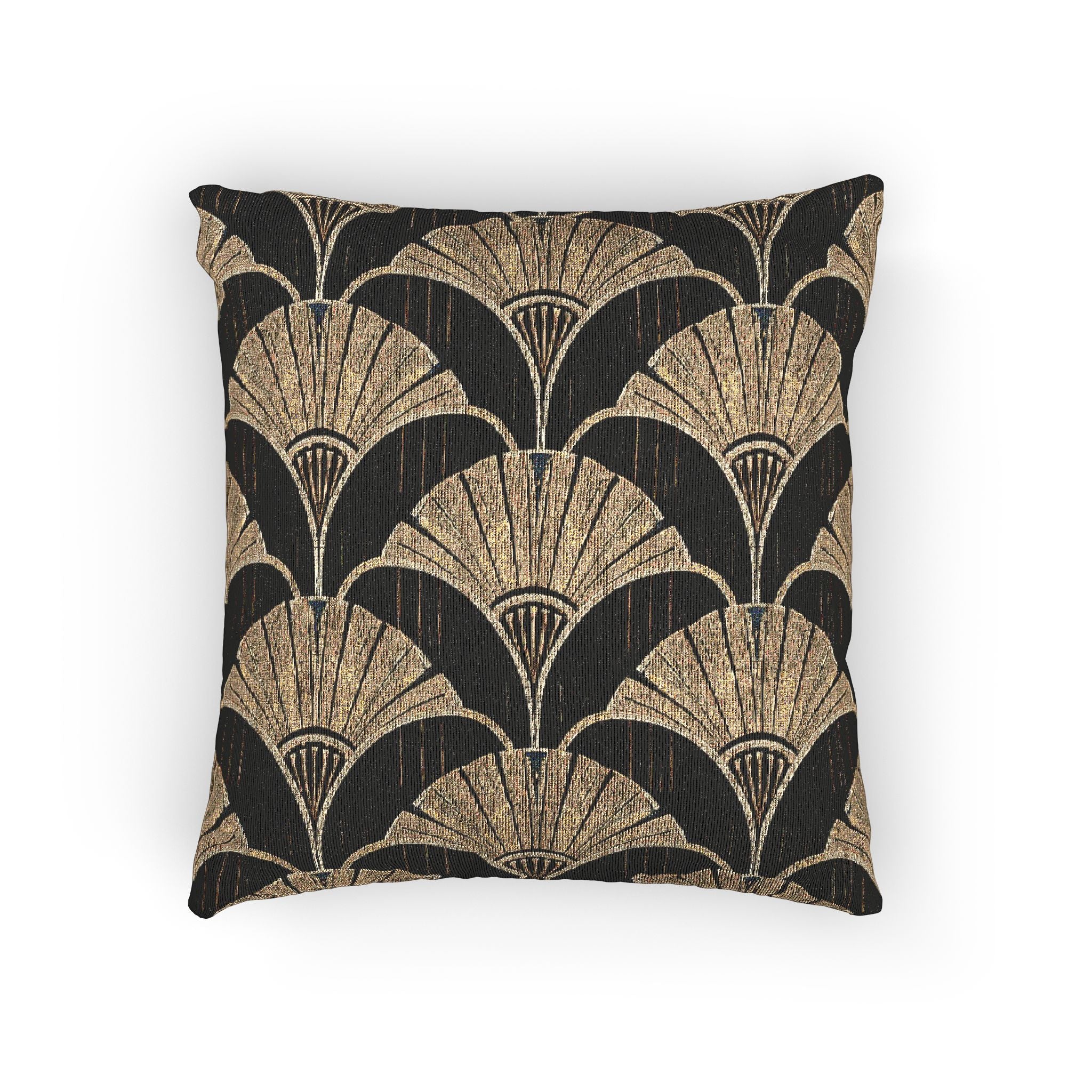 Art Deco Woven Accent Pillow — Black and Gold Fan Pattern