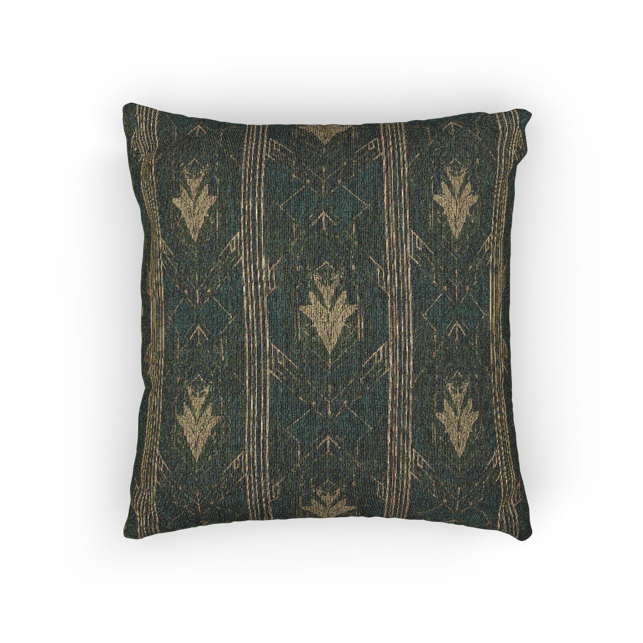 Art Deco Woven Accent Pillow — Green and Gold