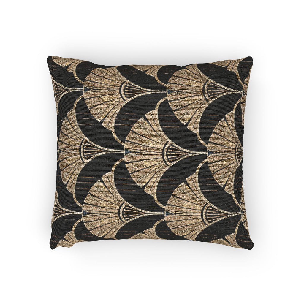 Art Deco Woven Accent Pillow — Black and Gold Fan Pattern