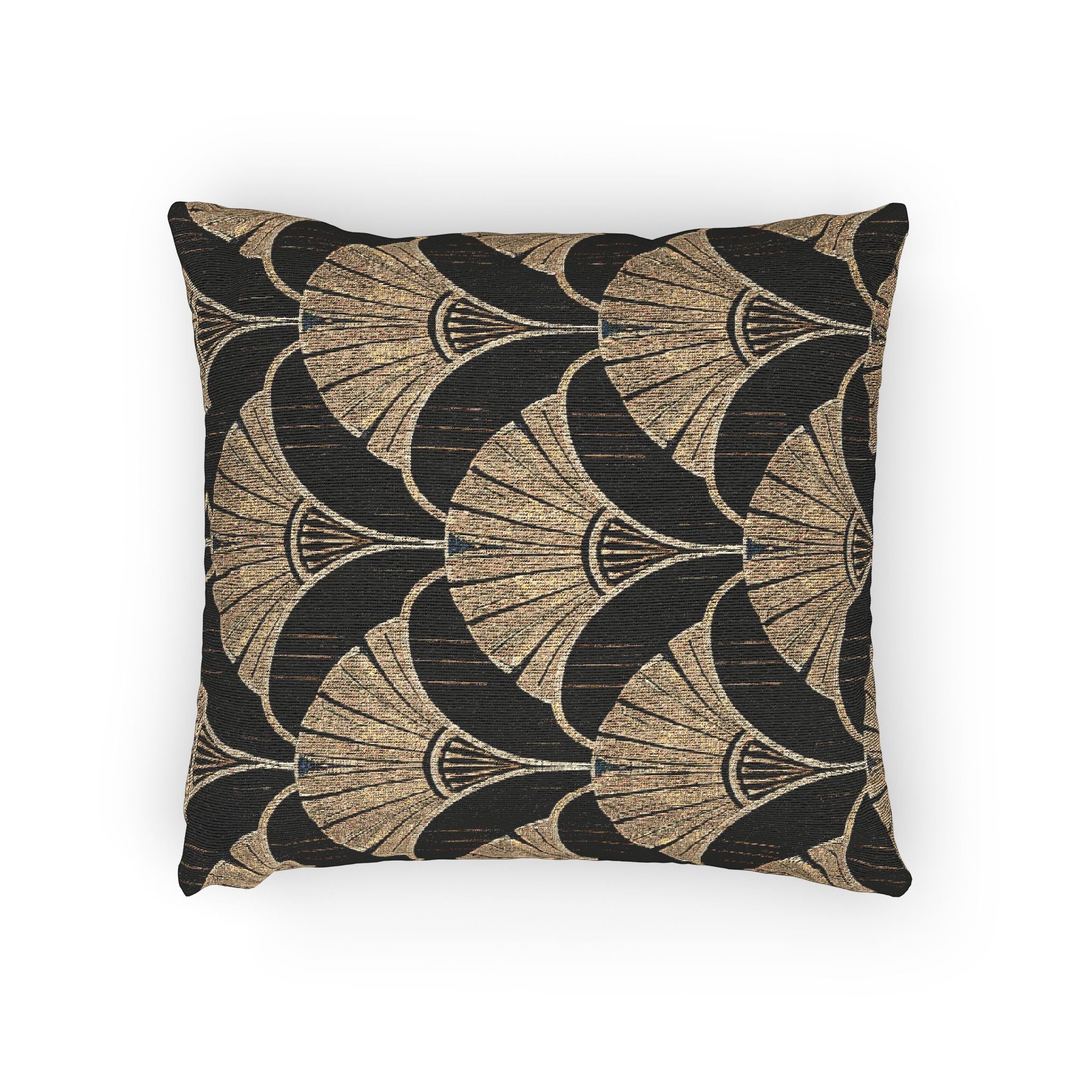 Art Deco Woven Accent Pillow — Black and Gold Fan Pattern