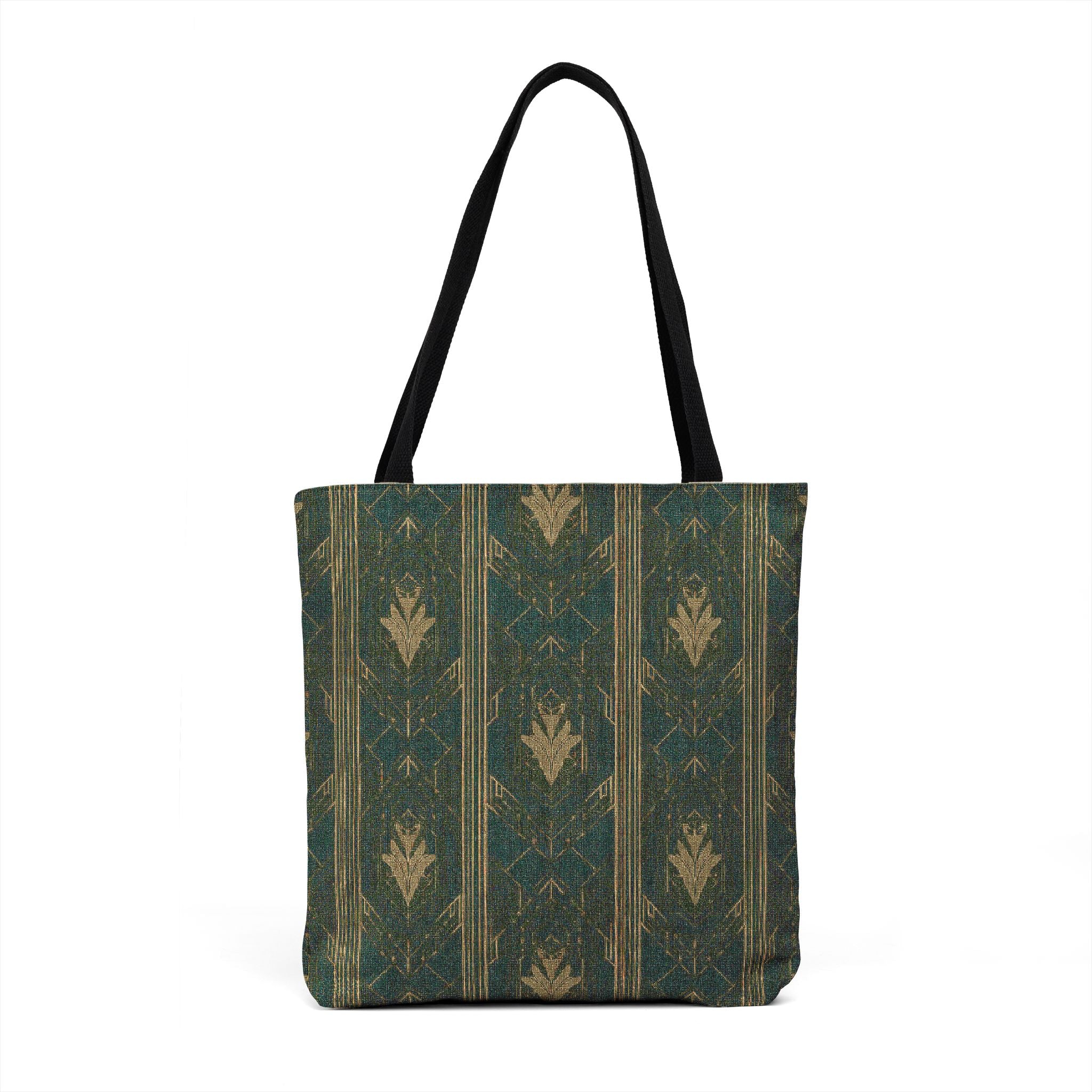 Art Deco Woven Tote — Green and Gold