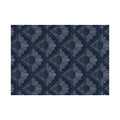 Rectangular navy rug with Art Deco floral fan pattern in light blue and dark navy