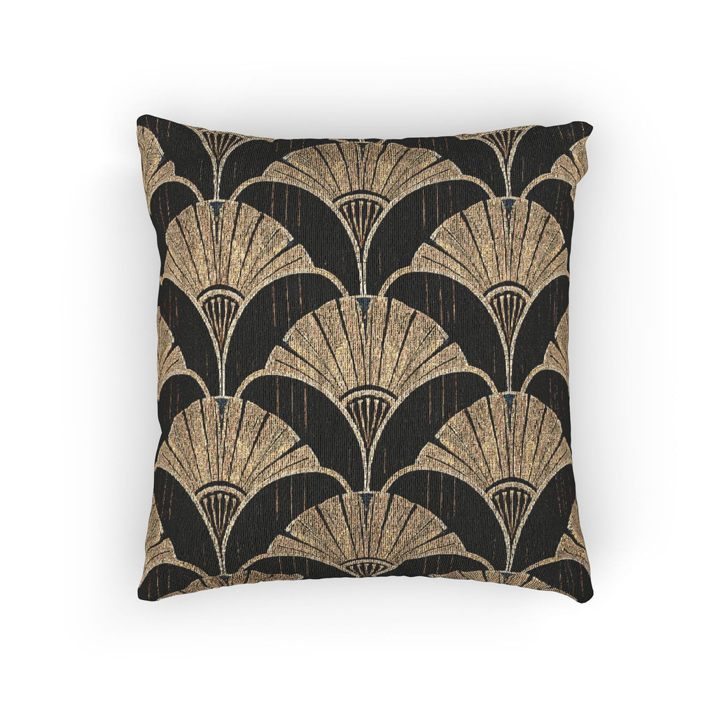 Art Deco Woven Accent Pillow — Black and Gold Fan Pattern