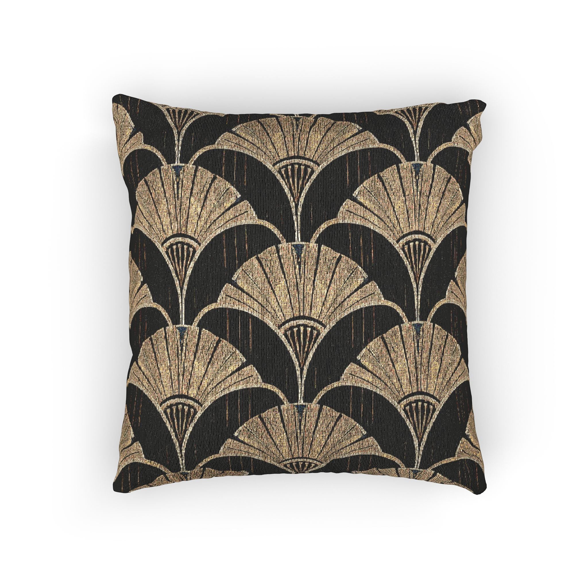 Art Deco Woven Accent Pillow — Black and Gold Fan Pattern
