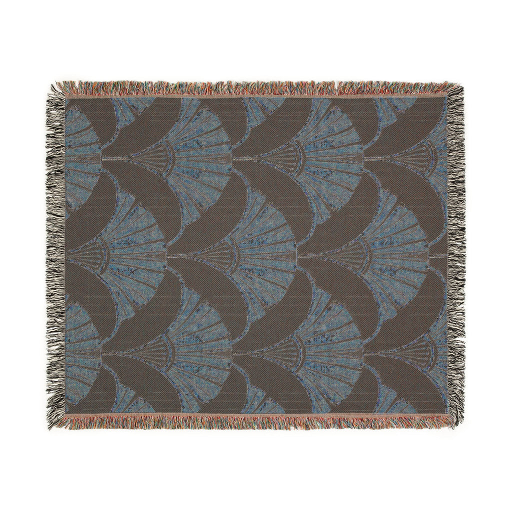Art Deco Fan Pattern Woven Throw Blanket — Black and Gold
