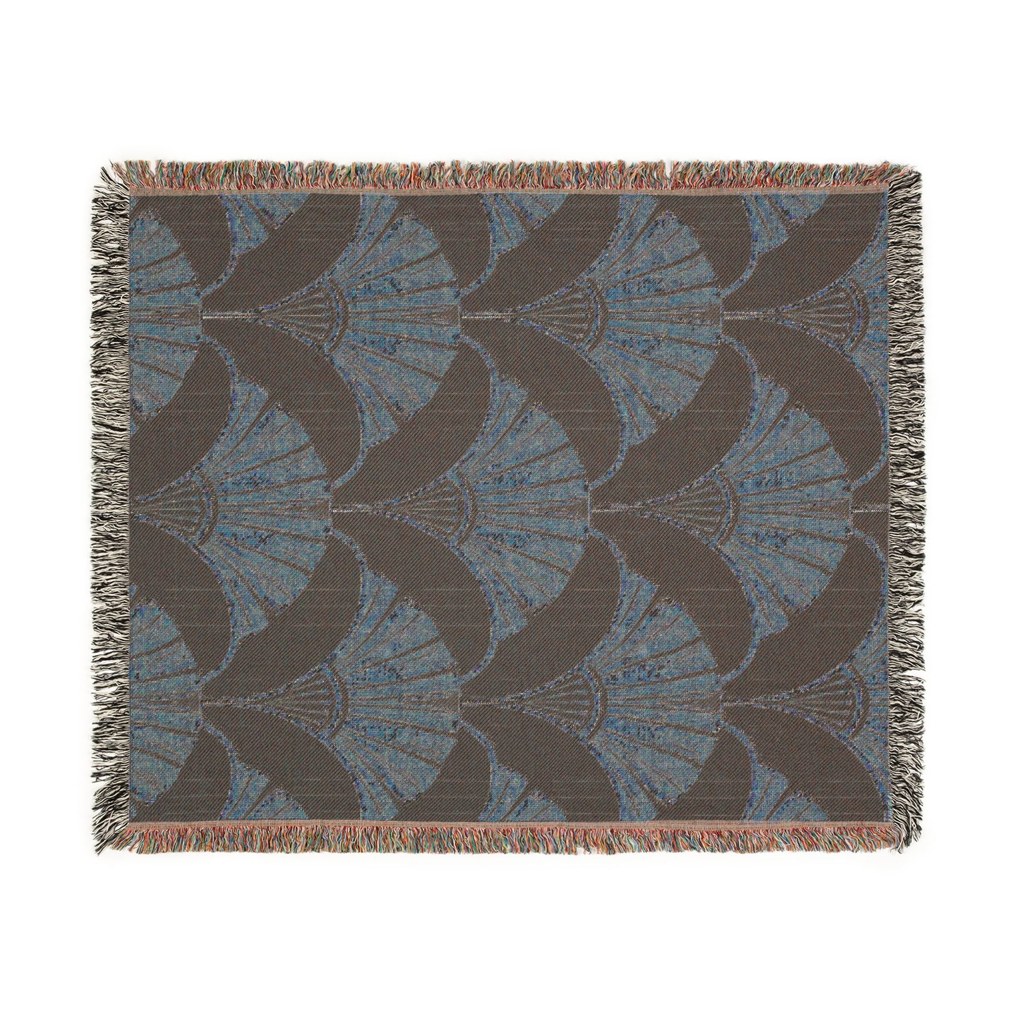 Art Deco Fan Pattern Woven Throw Blanket — Black and Gold