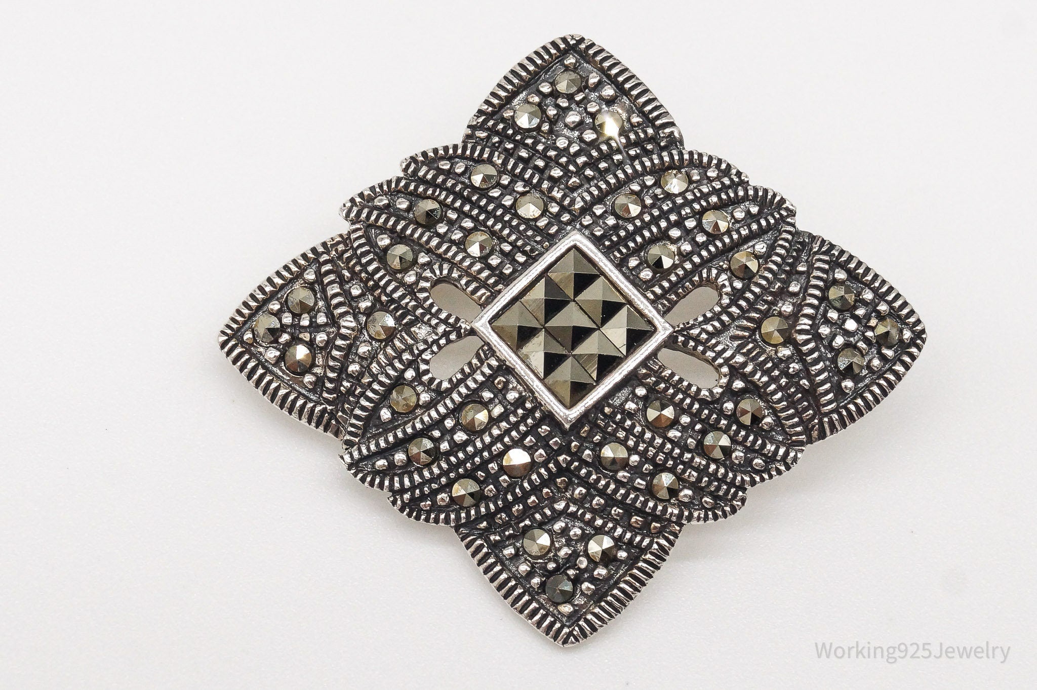 Vintage Marcasite Art Deco Sterling Silver Brooch Pin