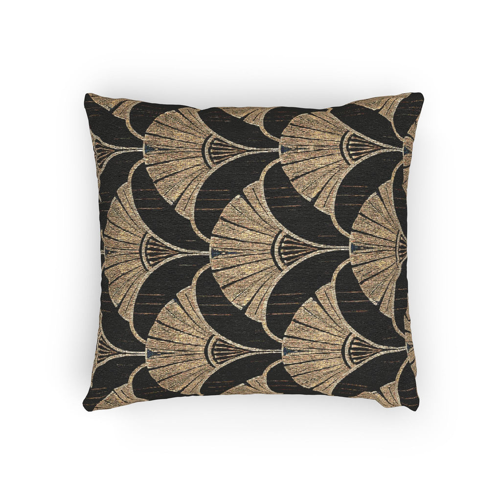 Art Deco Woven Accent Pillow — Black and Gold Fan Pattern