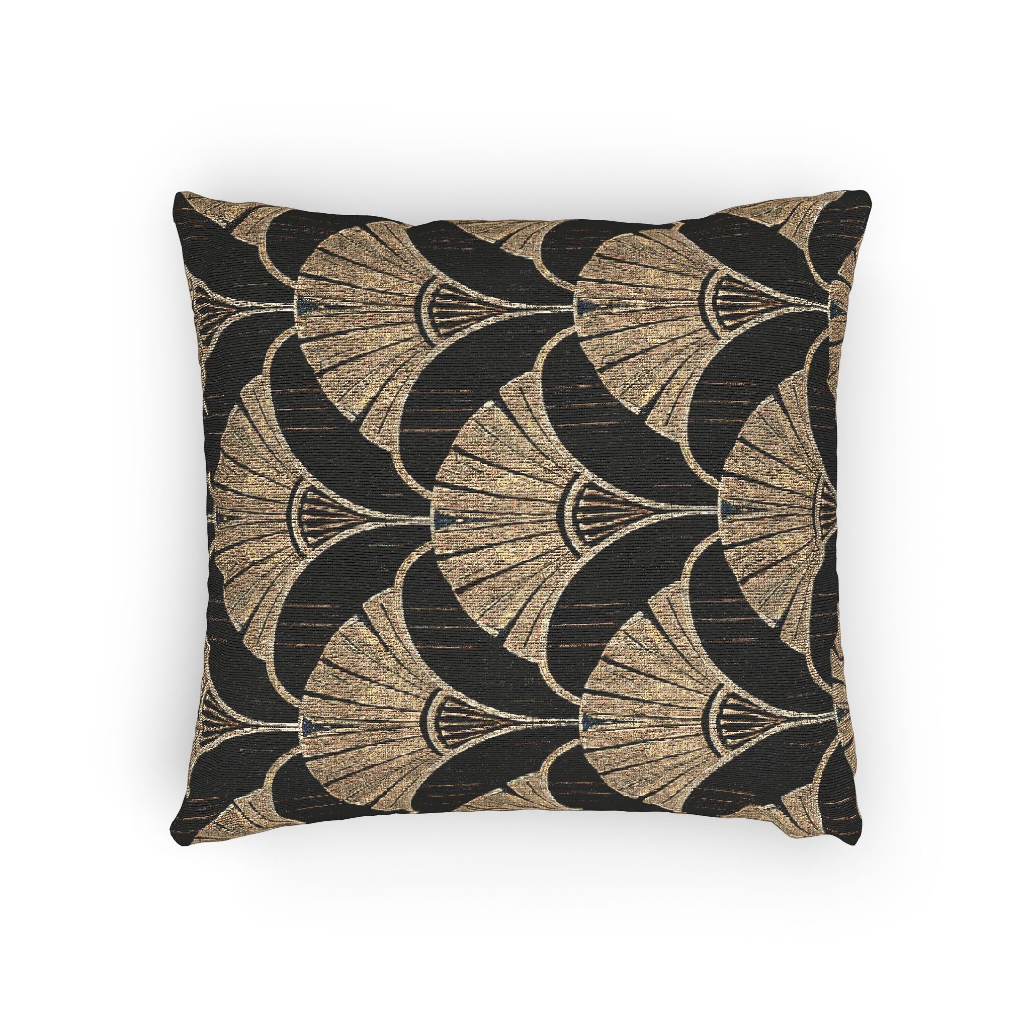 Art Deco Woven Accent Pillow — Black and Gold Fan Pattern