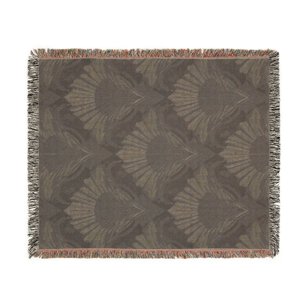 Art Deco Woven Throw Blanket — Navy Peacock Feather