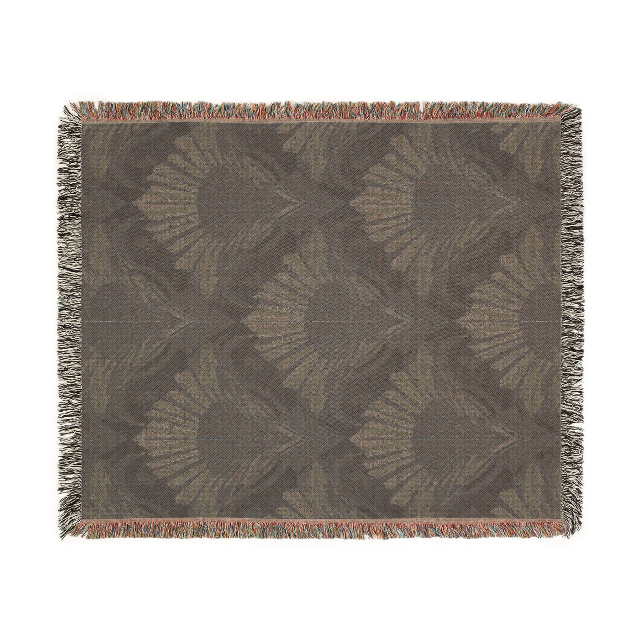 Art Deco Woven Throw Blanket — Navy Peacock Feather