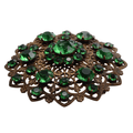 Vintage Czech Art Deco Dress Clip: Emerald Green Crystals, Ornate Base Metal Filigree - 62mm