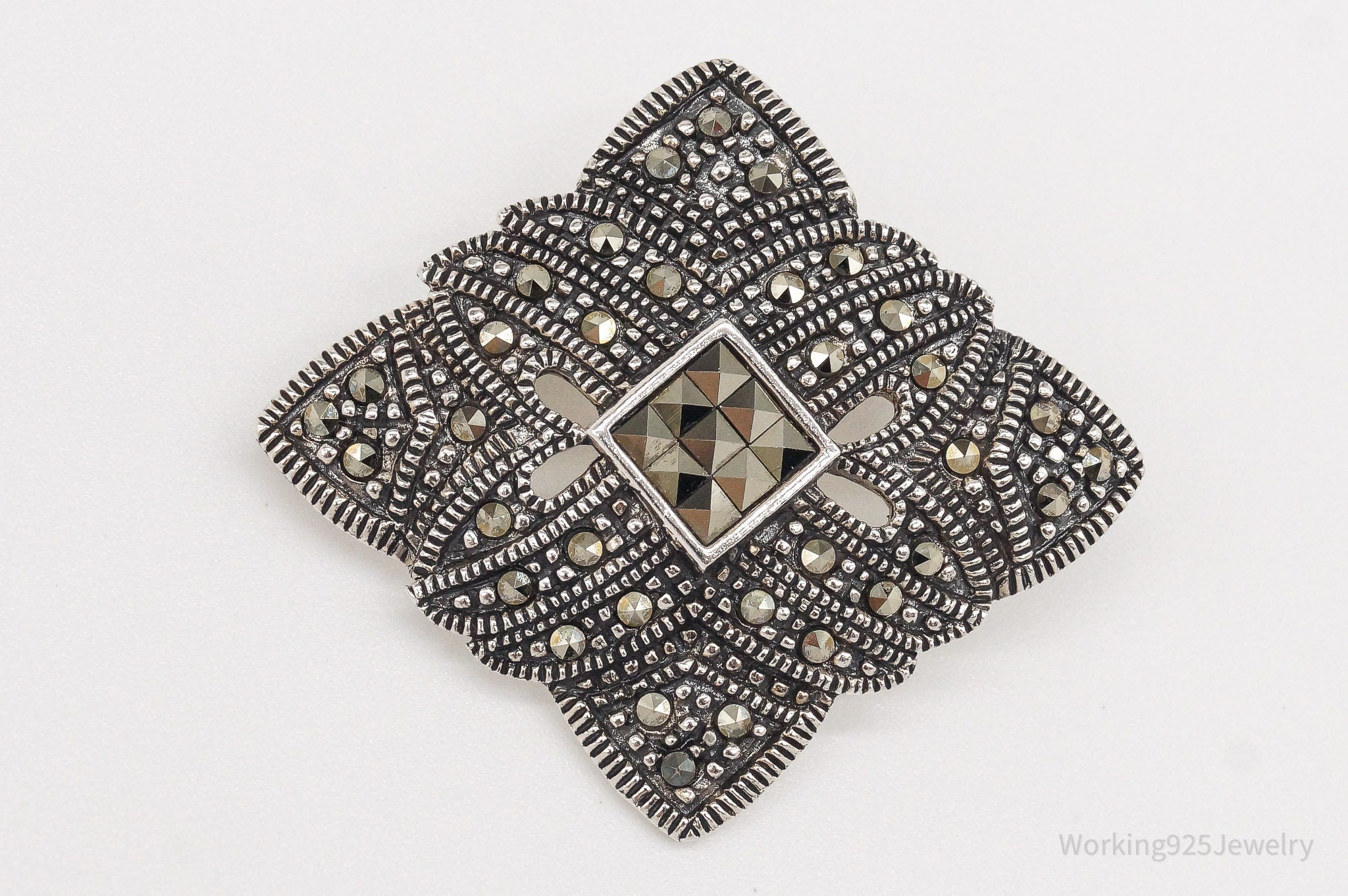 Vintage Marcasite Art Deco Sterling Silver Brooch Pin