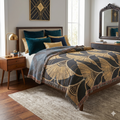 Art Deco Fan Pattern Woven Throw Blanket — Black and Gold