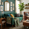 Art Deco Woven Blanket — Green and Gold Geometric Throw for Home Decor