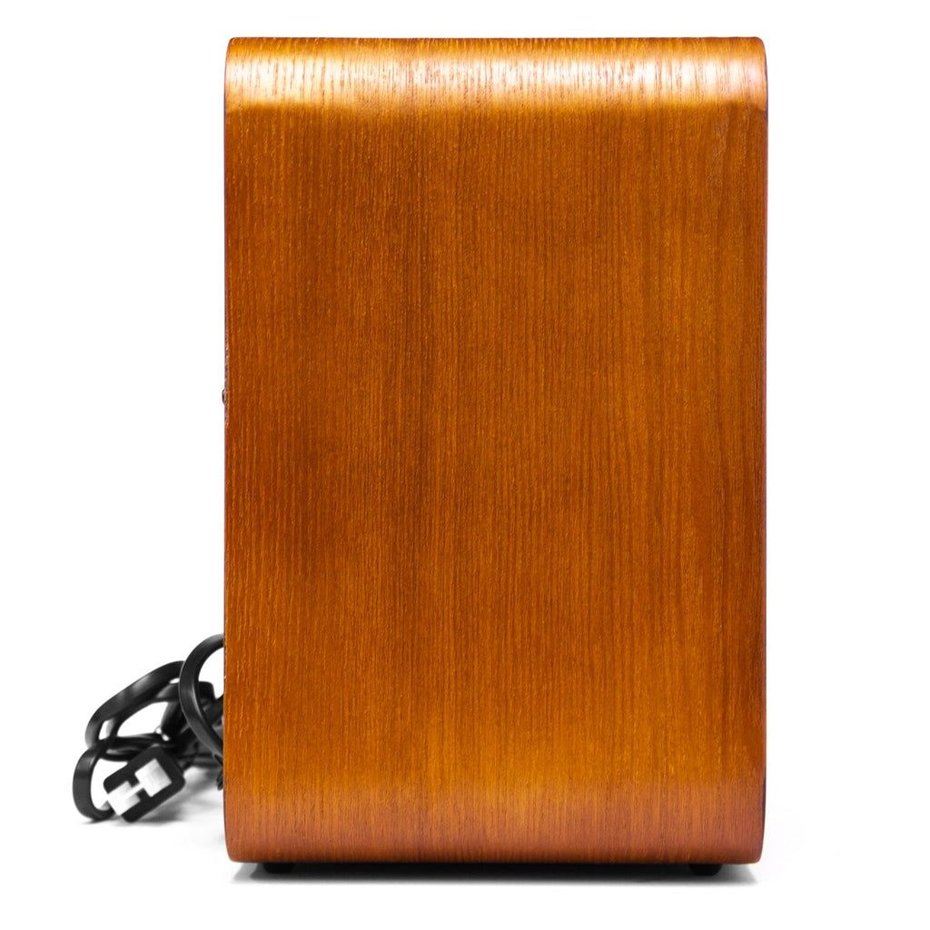 Wooden retro radio back with power cable and hanging plug